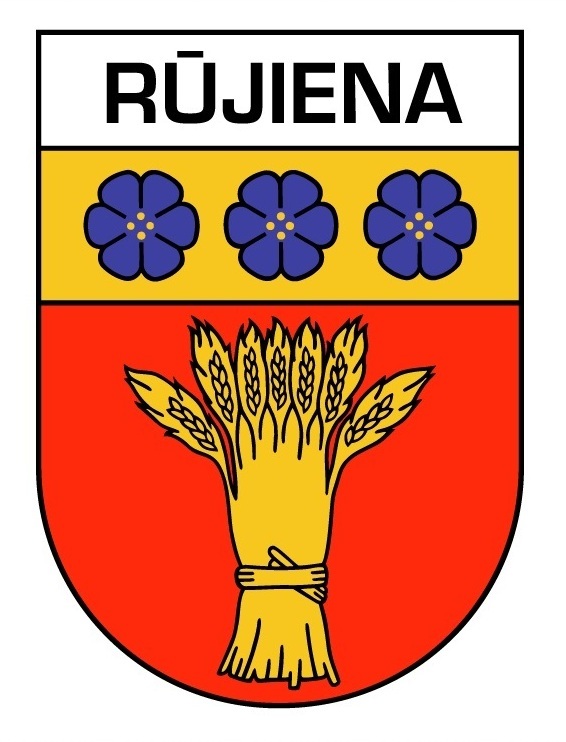 Лен и герб г. Руйиены. Латвия 