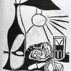 Гравюра на линолеуме П. Пикассо. Натюрморт с бутылкой